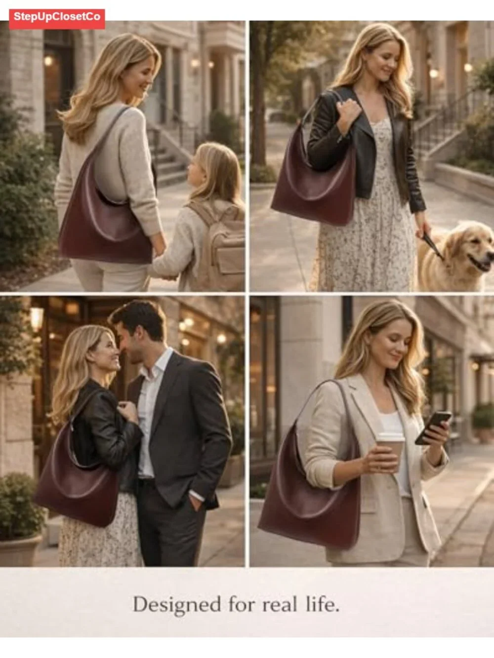 Large Hobo Bag Women Soft Vegan Leather Shoulder Tote Zipper
